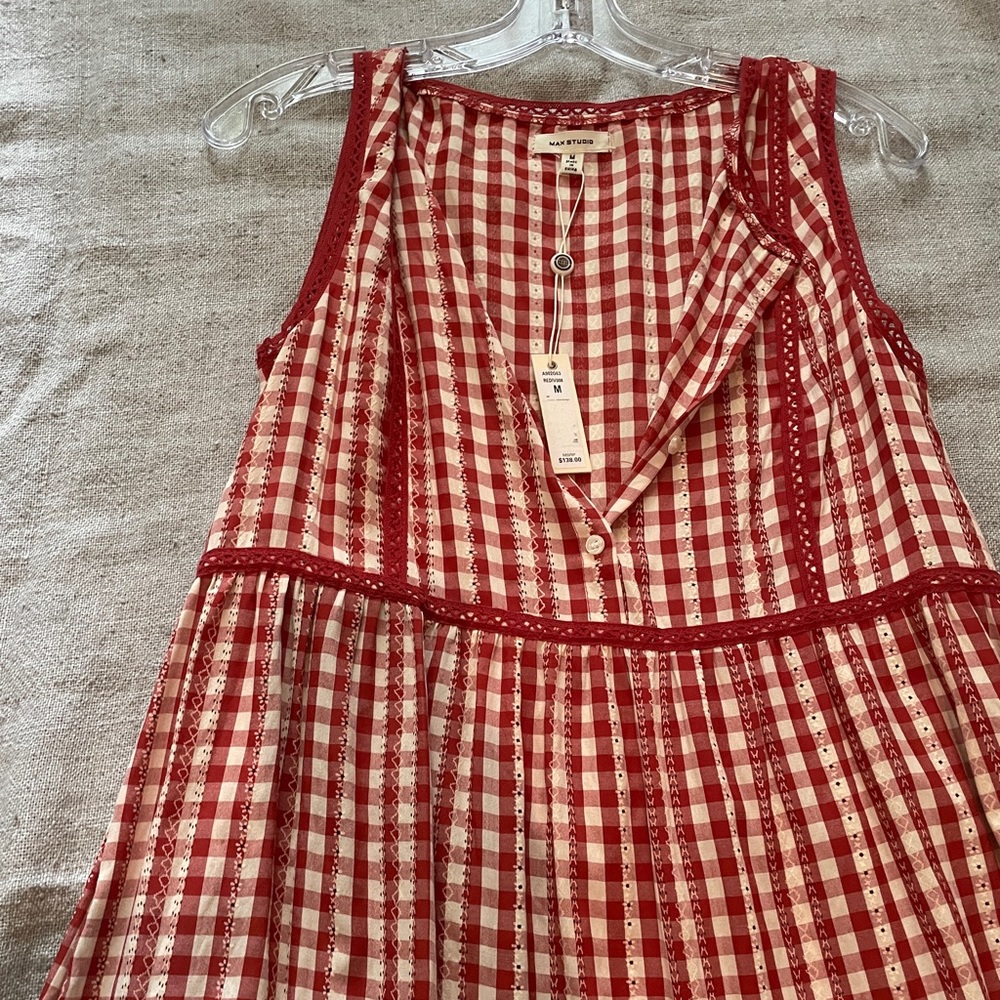 Red gingham tiered dress - Picture 3 of 4